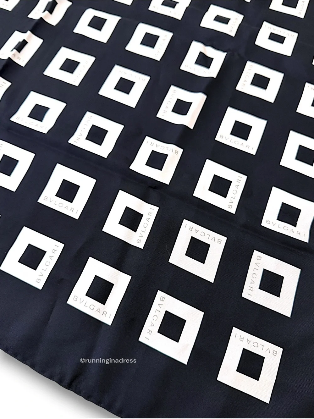 BVLGARI Vintage Quadrato Silk Scarf Black Cream Copper Geometric Square 90cm